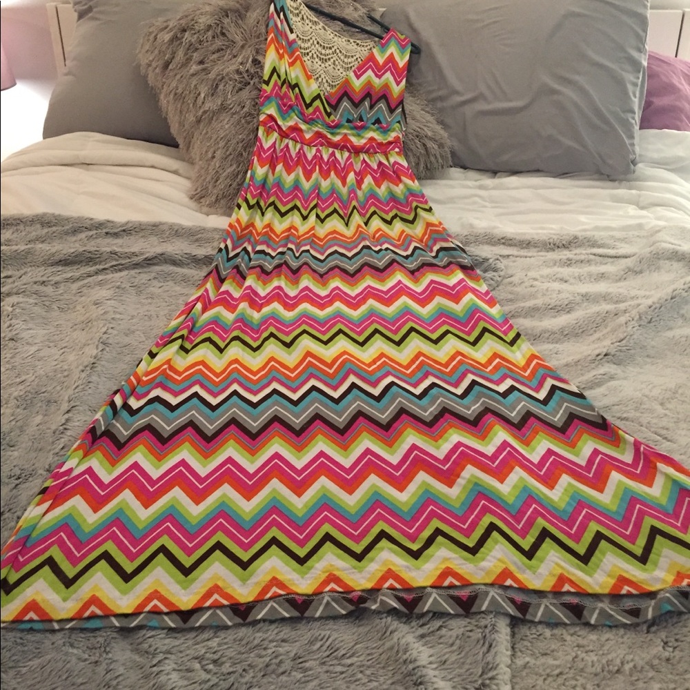 Long, fun, multicolored, comfy retro dress - beach